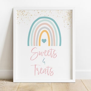 Pastel Rainbow Sweets & Treats Sign Colorful, 1st Birthday Dessert Table Party Sign- INSTANT DOWNLOAD,R003