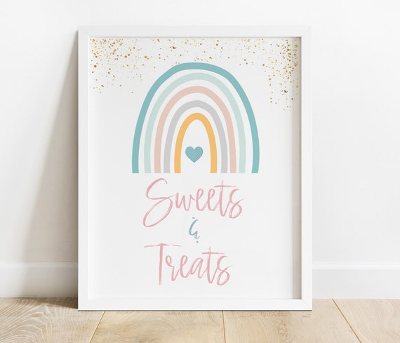 Pastel Rainbow Sweets Treats Sign Colorful, 1st Birthday Dessert