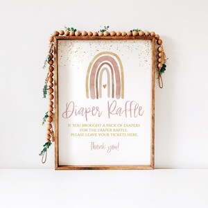 Znak losowania pieluszek Boho Rainbow, baby shower bez podziału na płeć, Baby shower Rainbow, neutralne kolory różu, Rb001