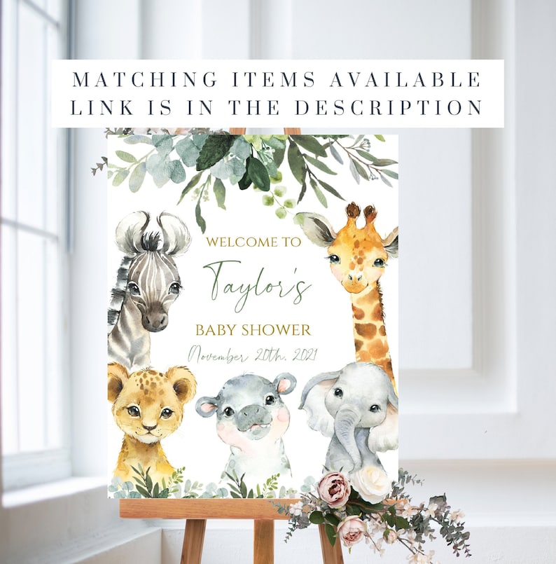 Safari Animal Baby Shower Invitation Greenery . Wild One Etsy UK