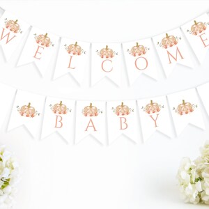 Editable Pumpkin Banner girl- Pink Orange floral fall Baby Shower, Printable-Baby Shower Banner-floral Pumpkin- PO001