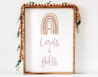 Boho Rainbow Cards & Gifts Sign Blush, 1st Birthday Gift Table Party Sign- INSTANT DOWNLOAD,R001