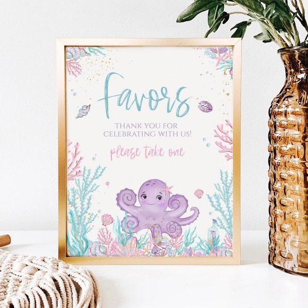 Pastel Mermaid favors Sign, Under the favors table sign, Printable Digital, Beach Birthday, Floral Purple Teal, Summer,M2021