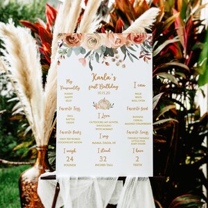 Boho Pumpkin First Birthday Milestone Sign Rustic, 1st Birthday Party Sign • ChalkBoard INSTANT DOWNLOAD • Editable Template 16x20,Np002