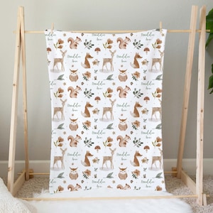 Boho Woodland Personalized Baby Blanket/ Floral Girl Woodland Baby Bedding /Modern Nursery / Baby Shower Gift, Baby Coming Home  BW001