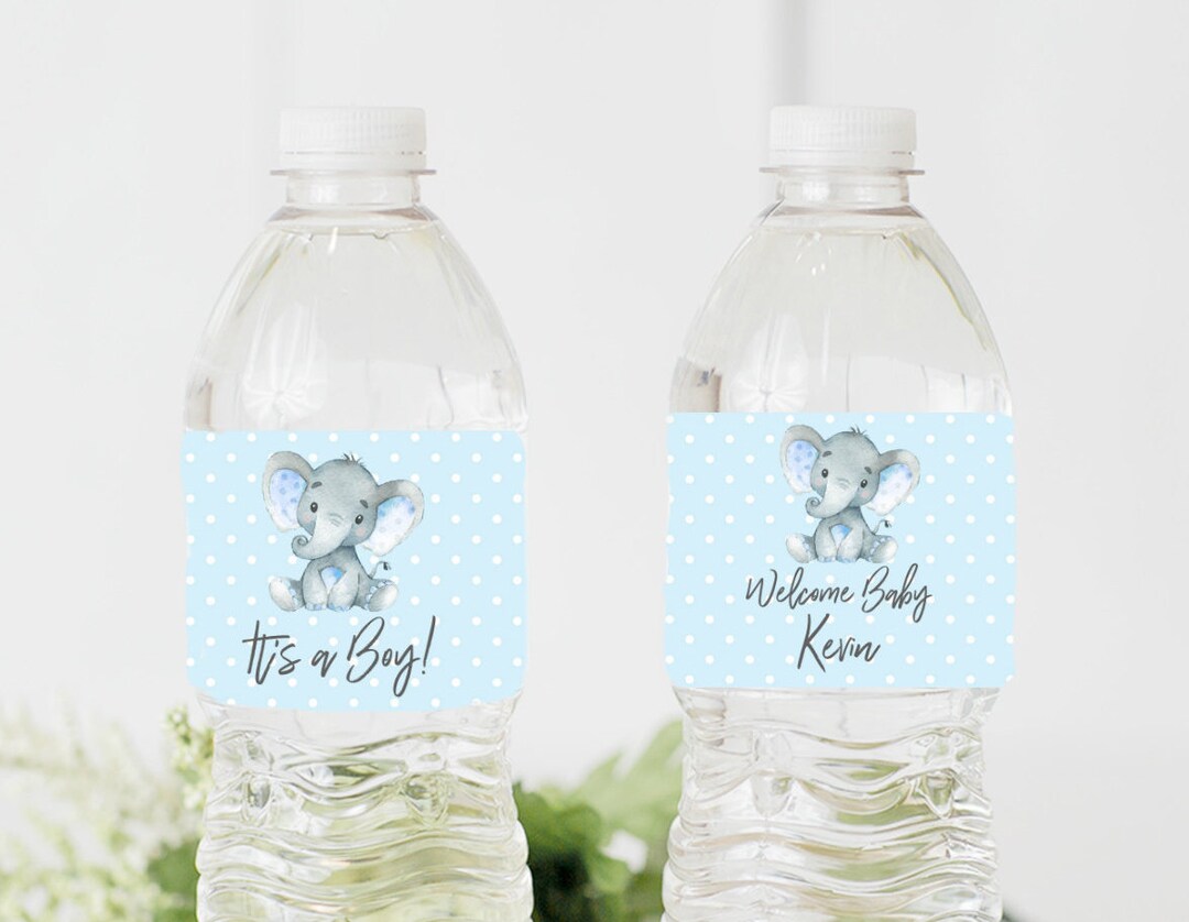 Printable Elephant Water Bottle Labels for Boy Baby Shower Party ...