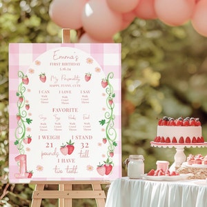 Berry First Birthday Meilensteinschild Rosa, Erdbeere 1. Geburtstag Partyschild • SOFORTIGER DOWNLOAD • Bearbeitbare Vorlage 16x20, Berry200