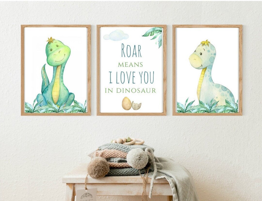 Dinosaur Watercolor Prints, Dinosaur Nursery Wall Art, Kid's Room Decor ...