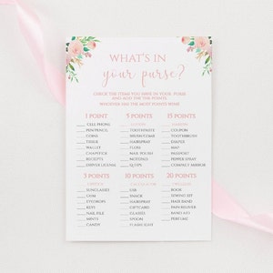 Elephant What's in my purse game floral girl , What's in my purse | Printable Baby Shower game | PDF Instant Download, Pm004