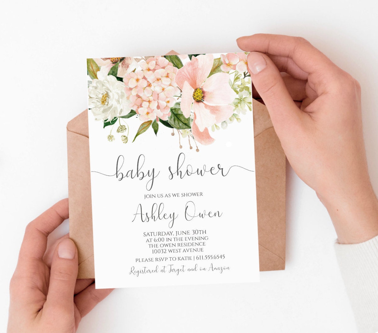 Editable Blush Pink Floral Baby Shower Invitation, Printable Shower ...