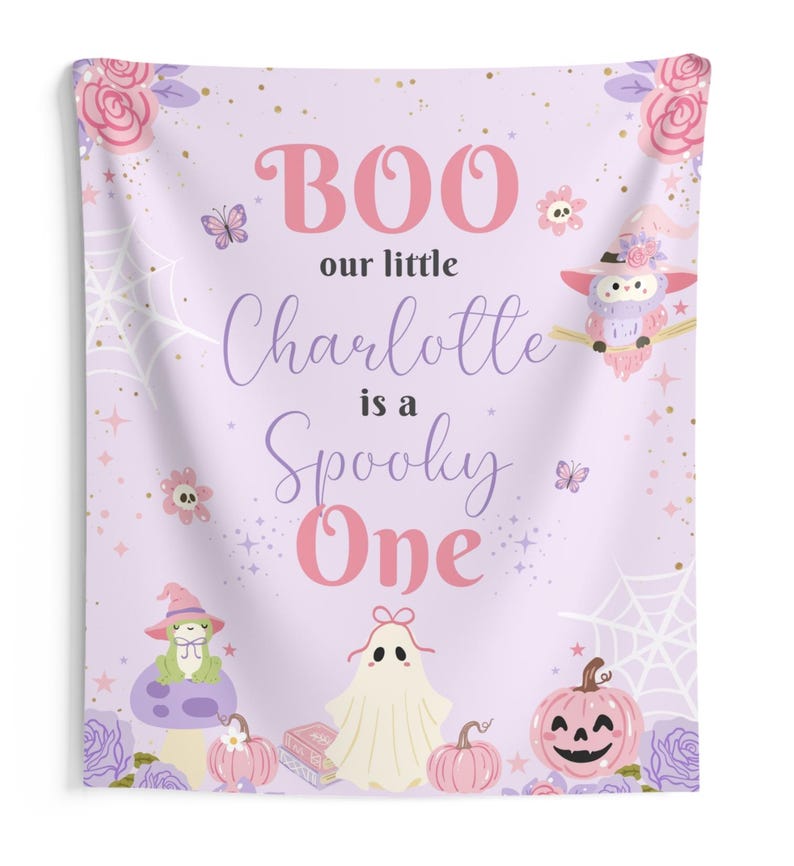 Pink Halloween Spooky One Custom Birthday Backdrop main image 0