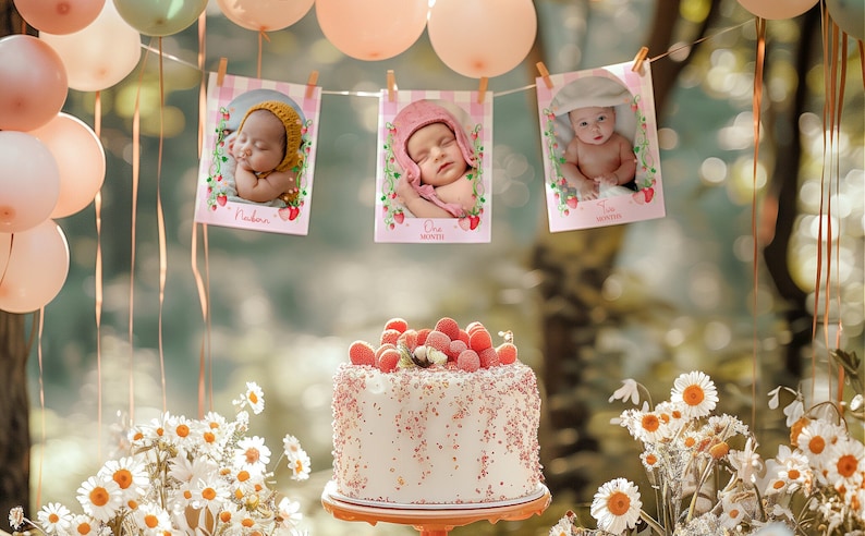Editable Berry First Birthday Photo Banner