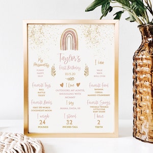 Boho Rainbow First Birthday Seating Chart Sign Blush, 1st Birthday Party Sign INSTANT DOWNLOAD Editable Template 16x20,R001 image 4