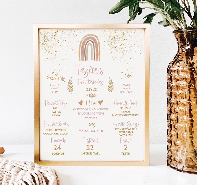Boho Rainbow First Birthday Seating Chart Sign Blush, 1st Birthday Party Sign INSTANT DOWNLOAD Editable Template 16x20,R001 image 4