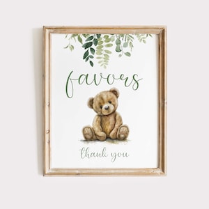 Tabliczka na stół z napisem Favors Bear, DO WYDRUKOWANIA, dekoracja na przyjęcie Baby Shower Bear, BB77