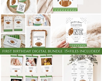 Editable Football First Birthday Party Bundle, First Year Down Invitation, 1st Birthday Milestone, Sign, INSTANT DOWNLOAD, 15+ Items, FB200