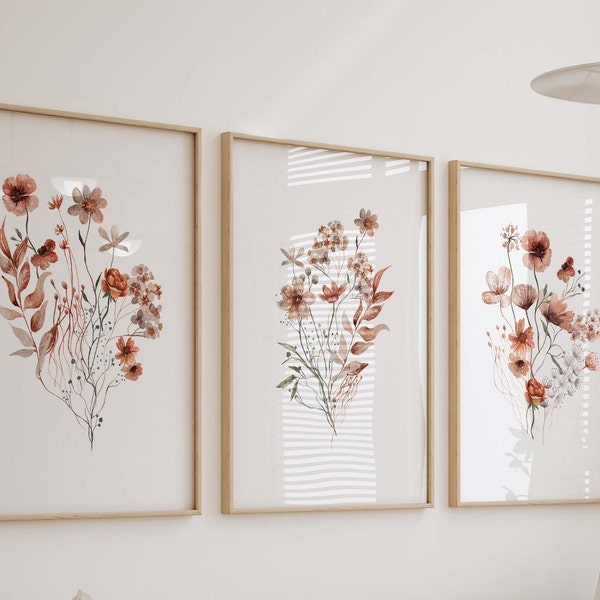 Boho Wildflower Watercolor Prints, Floral Nursery Wall Art, Girl's Room Decor, Set of 3 Art Prints Shipped, 214