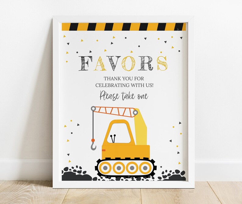 Construction Favors Table Sign, Printable Birthday Table Party Sign INSTANT DOWNLOAD, C001 image 1