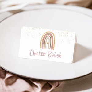 EDITIERBARE Buffet-Zeltkarte, druckbare Lebensmittelkarte, Tischkarten, Boho-Regenbogenzeltkarten | R001