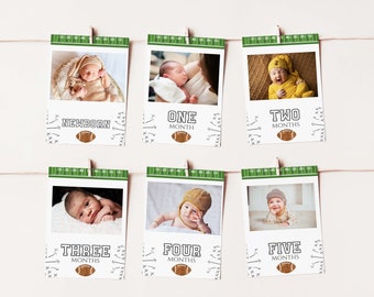 Editable Football Milestone Photo Banner- First Birthday| My First Year Down Banner|Printable Birthday Party Decor |Instant Download, FB001