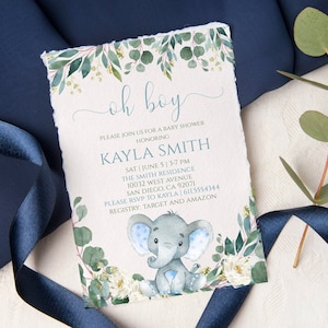 Olifant babyshower uitnodigen jongen-groen-bloemen baby shower uitnodigingen-blauwe olifant jongen babyshower-blauwe olifant uitnodigen-BGE001