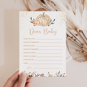 Boho Pumpkin Dear Baby Card, Consigli per il bambino / Carta di consigli stampabile/Gioco Baby Shower / PDF Download istantaneo, Zucca rustica, NP001