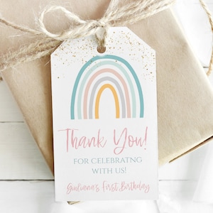 Editable Pastel Rainbow Thank You Party Tags, Baby Shower Favor Gift Tags, Pastel Rainbow Birthday tag, Rainbow Party Decor, R003