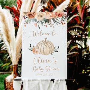 Boho Pumpkin Baby Shower Welcome Sign Gender Neutral, Rustic Fall Autumn Sign Printable Pumpkin Shower Decorations, NP001