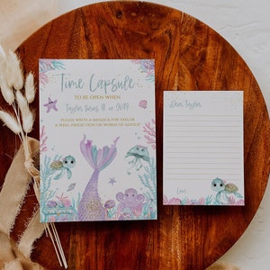 EDITABLE Mermaid Time Capsule and Matching Note Cards, Printable Pastel Mermaid, 1st Birthday, Under the sea M2021