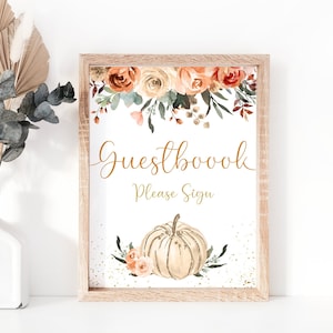 Pumpkin Guestbook Sign, Printable Baby Shower Sign, Gender Neutral Baby Shower, Boho Pumpkin, Rustic Fall, Autumn, 8x10, NP001, NP002