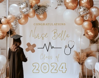 Nurse Graduation Backdrop Class of 2025, Custom Personalized Backdrop, ANY COLOR, Printed Backdrop, Grad Party Decor, Photo prop, grad200