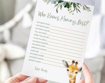 Safari Who knows mommy best Boy , Printable for a Gender Neutral Shower, zoo animal baby shower game - Sa2020