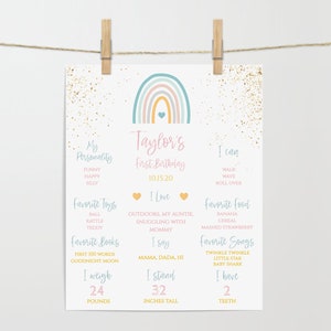 Pastel Rainbow First Birthday Milestone Sign Blush, 1st Birthday Party Sign • ChalkBoard INSTANT DOWNLOAD • Editable Template 16x20,R003