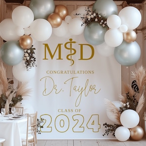 Doctor Graduation Backdrop Class of 2024, Custom Personalized Backdrop, ANY COLOR, Printed Backdrop, Grad Party Decor, Photo prop, grad200