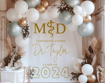 Doctor Graduation Backdrop Class of 2024, Custom Personalized Backdrop, ANY COLOR, Printed Backdrop, Grad Party Decor, Photo prop, grad200