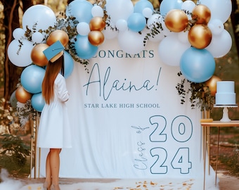Graduation Backdrop Class of 2024, Custom Personalized Backdrop, ANY SCHOOL COLOR, Printed Backdrop, Grad Party Decor, Photo prop, grad200