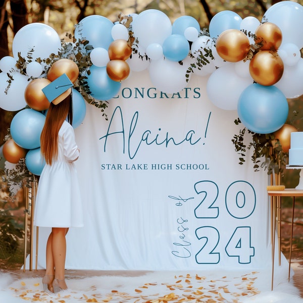 Graduation Backdrop Class of 2024, Custom Personalized Backdrop, ANY SCHOOL COLOR, Printed Backdrop, Grad Party Decor, Photo prop, grad200