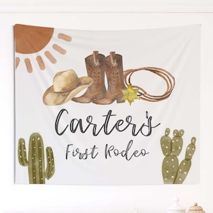 First Rodeo Birthday Backdrop, Wild West Boy, Personalized Cowboy sign, Printed Backdrop, Birthday Decor, Photo prop, CS345