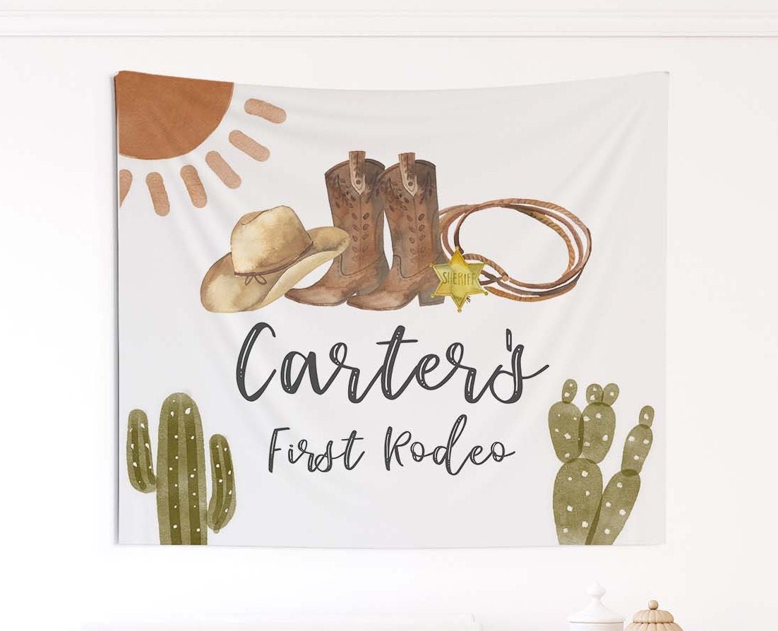 First Rodeo Birthday Backdrop Wild West Boy Personalized Cowboy sign Printed Backdrop Birthday Decor Photo prop CS345