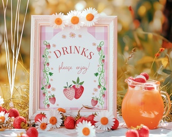Strawberry Drinks Sign, Food Table Table Decor, Strawberry Sign, PRINTABLE, Berry First Birthday, Instant Download, Berry200