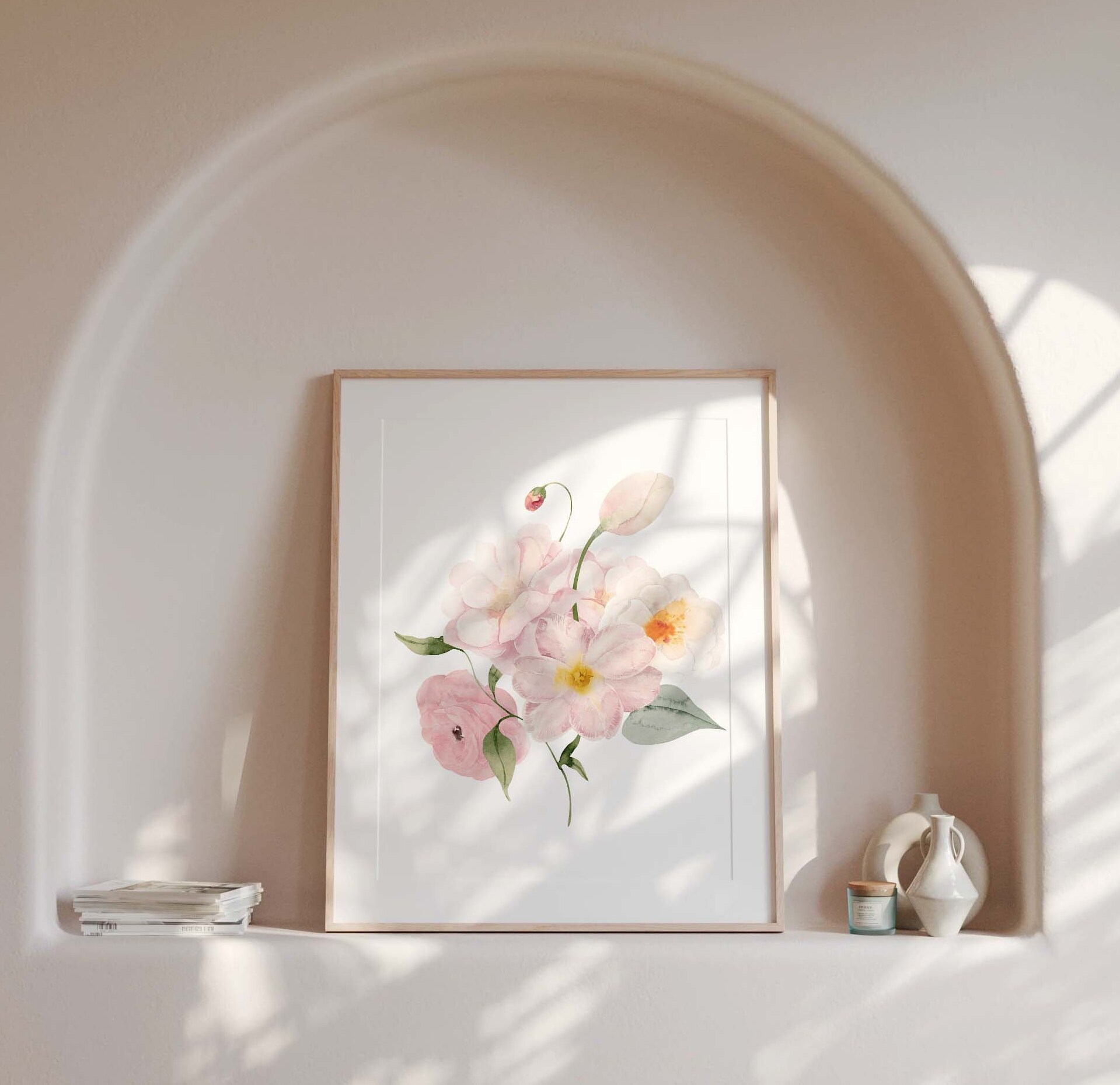 Pink Floral Garden Watercolor Prints, Blush Floral Nursery Wall Art ...