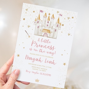 Invito per baby shower principessa, baby shower per ragazza, invito stampabile o stampato/modello modificabile
