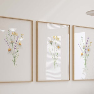 Daisy Wildflower Watercolor Prints, Floral Field Nursery Wall Art, April Birth Flower Girl&#39;s Room Decor, Set of 3 Art Prints Shipped, 212