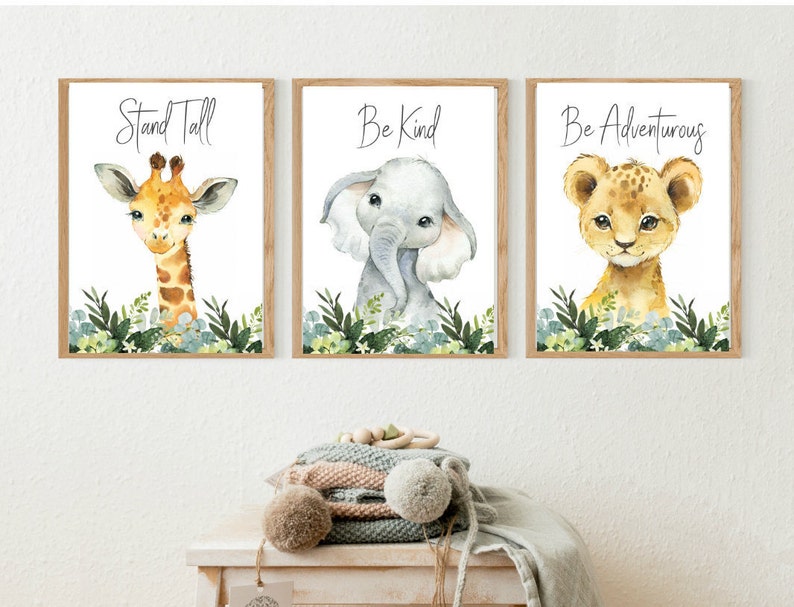 Set of 3 Safari Animal Prints,Nursery Wall Decor,Watercolor Jungle Animals,Digital Download,Baby Shower Gift green,Printable Theme Idea N002 