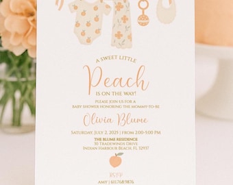 EDITABLE Peach Baby Shower Invitation | Sweet Little Peach Girl Invite | Printable Template or Printed | Peach01