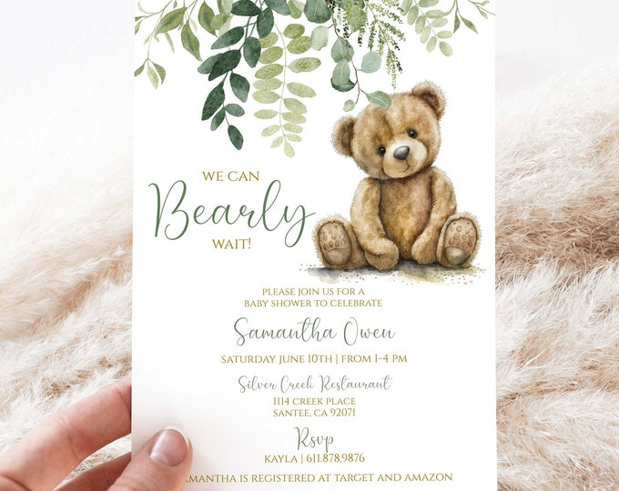 EDITABLE Bear Baby Shower Invitation | We Can Bearly Wait Bear Invite ...