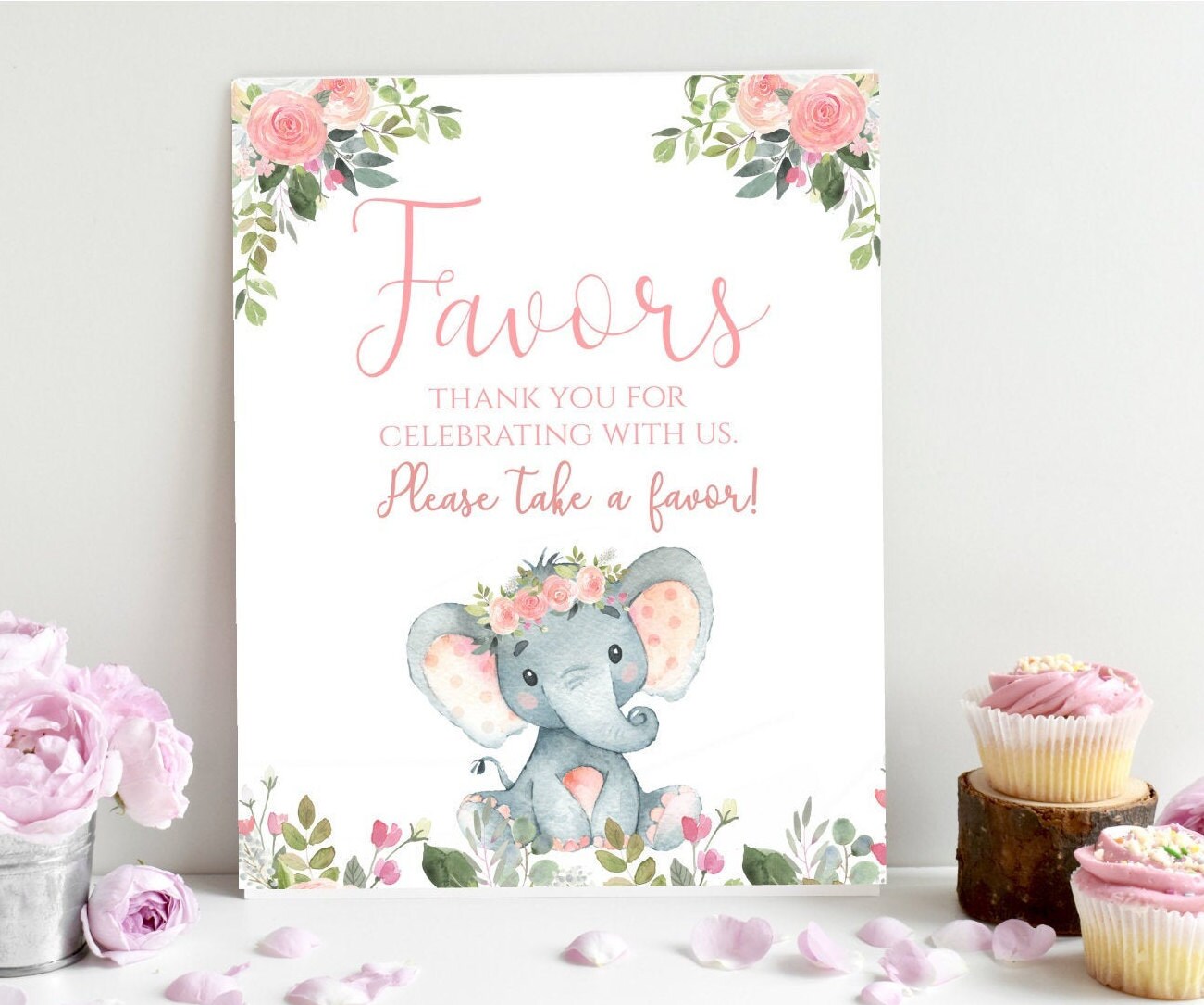 Pink elephant baby shower cheap favors
