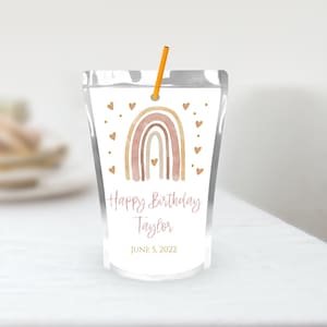 Bearbeitbar Boho Regenbogen Capri Sonne Label- Erster Geburtstag| Bearbeitbarer moderner Regenbogen | Druckbarer Regenbogen Geburtstag | Mädchen Geburtstag Party Dekor | R001