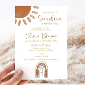 Boho Sunshine Baby Shower Invitation | Editable Muted Rainbow Invite|Printable Little Ray of Sunshine| Invitation Template |Boho, LRS1