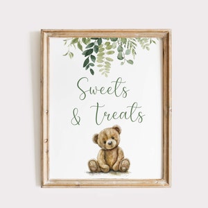 Sweets and Treats Bear table sign,PRINTABLE, Dessert Table Sign, Bear Baby Shower party decor, BB77